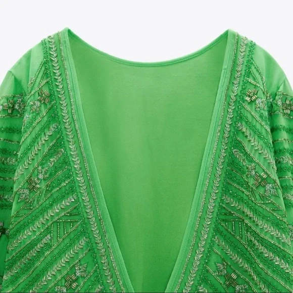 ZARA Beaded Mini Tunic Dress Green BNWT - Picture 2 of 4